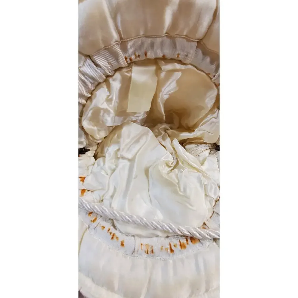 Vintage 80s Marie Palmese Lace Floral Satin Rhinestone Bag Cream Dressy Bridal